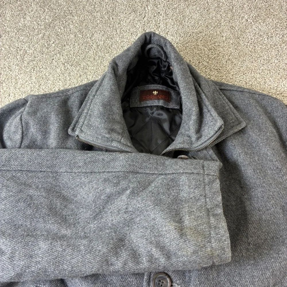 Toscano Mens Gray‎ Wool Blend Button Front Coat Jacket Overcoat Outerwear